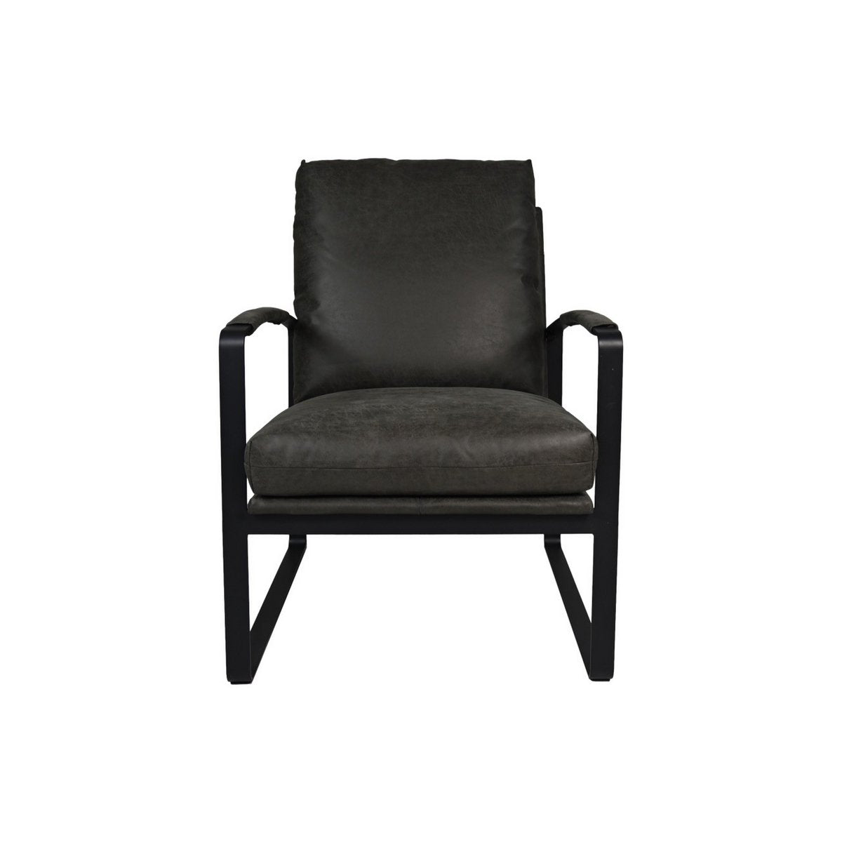 HSM Collection Fauteuil Miami 95x65x95 donkergrijs/zwart leer/metaal