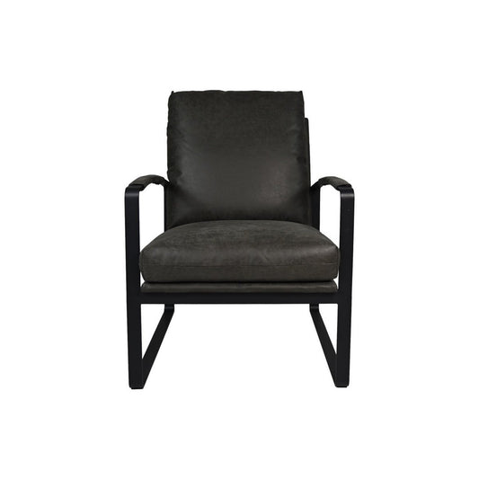 HSM Collection Fauteuil Miami 95x65x95 donkergrijs/zwart leer/metaal