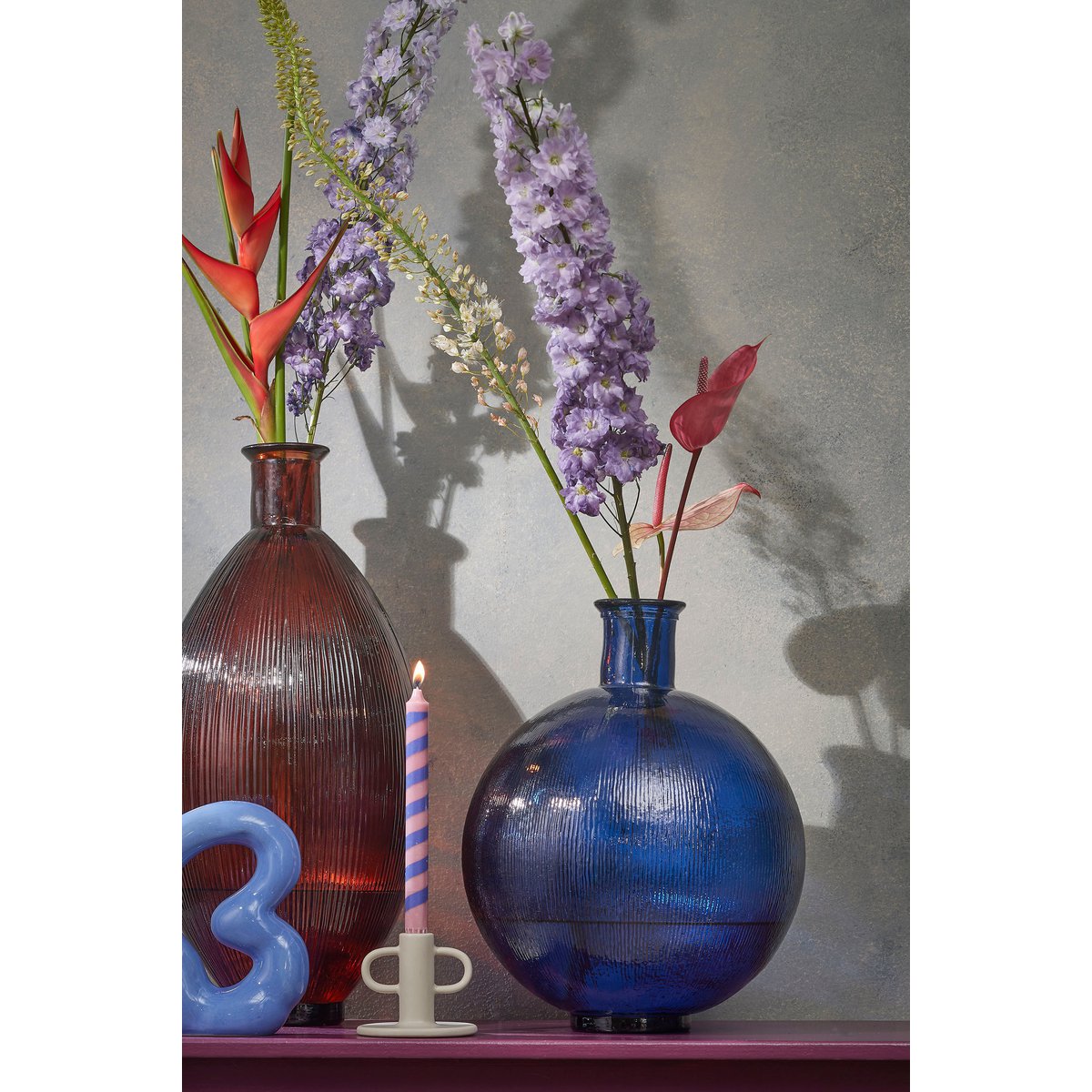 Firenza Fles Vaas H42 x Ø34 cm Gerecycled Glas Donkerblauw