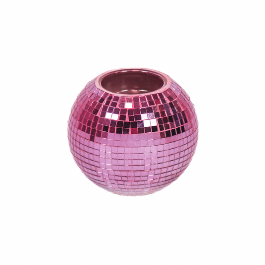 Kaarsenhouder Theelicht Disco Glas Roze 12x10cm