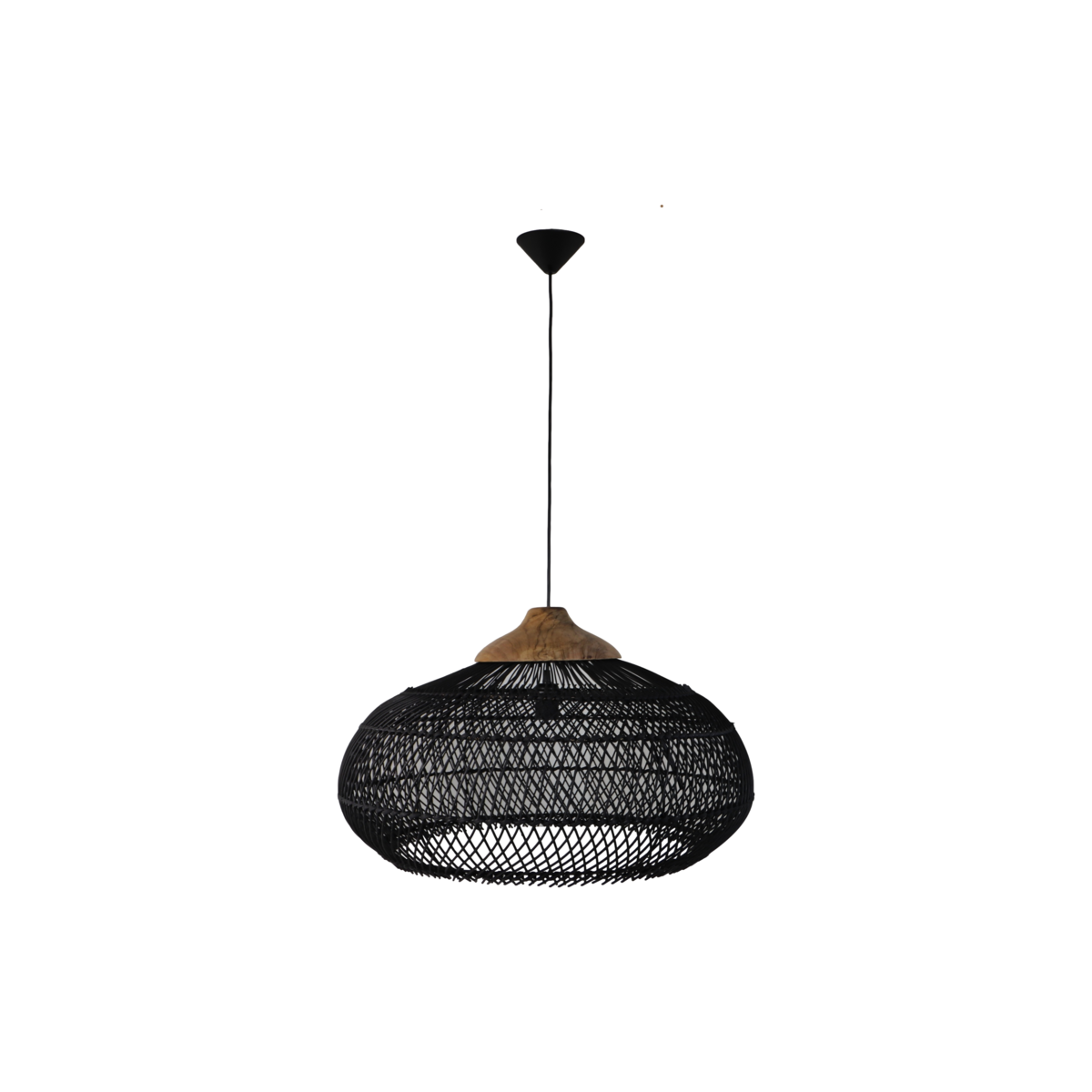 Hanglamp Rotan 65x65x40 Zwart/Natuurlijk Rotan/teak