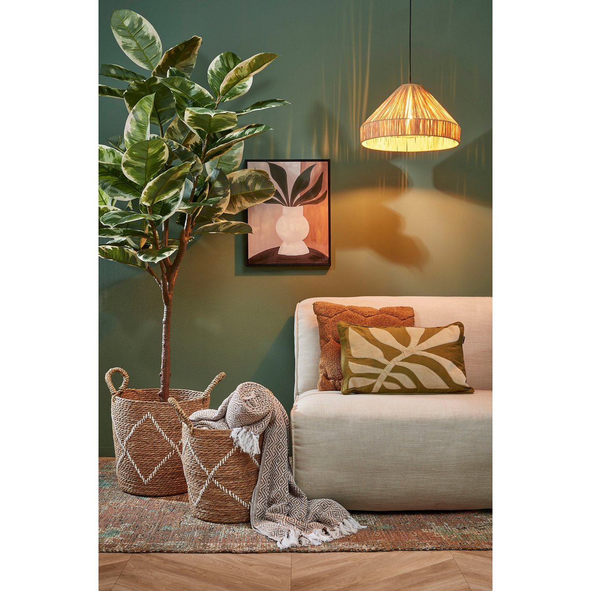 Elisa Hanglamp H24 x Ø40 cm Raffia Lichtbruin