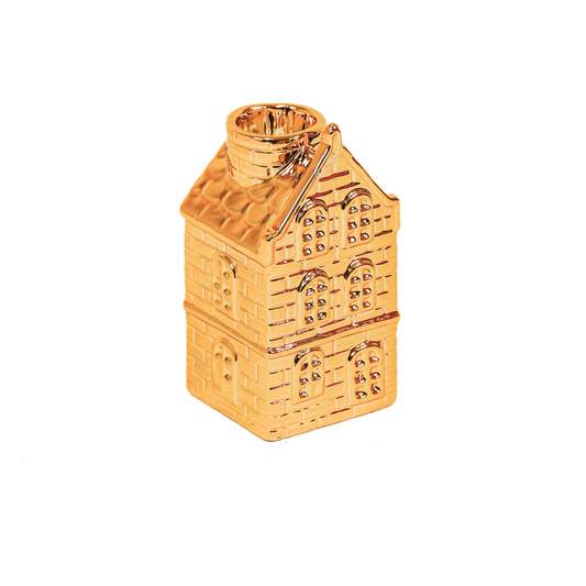 Kaarsenhouder Huis Keramiek Goud 6x5,5x11cm