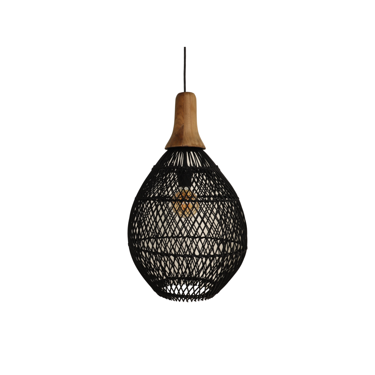 Hanglamp Rotan 34x34x58 Zwart/Natuurlijk Rotan/teak