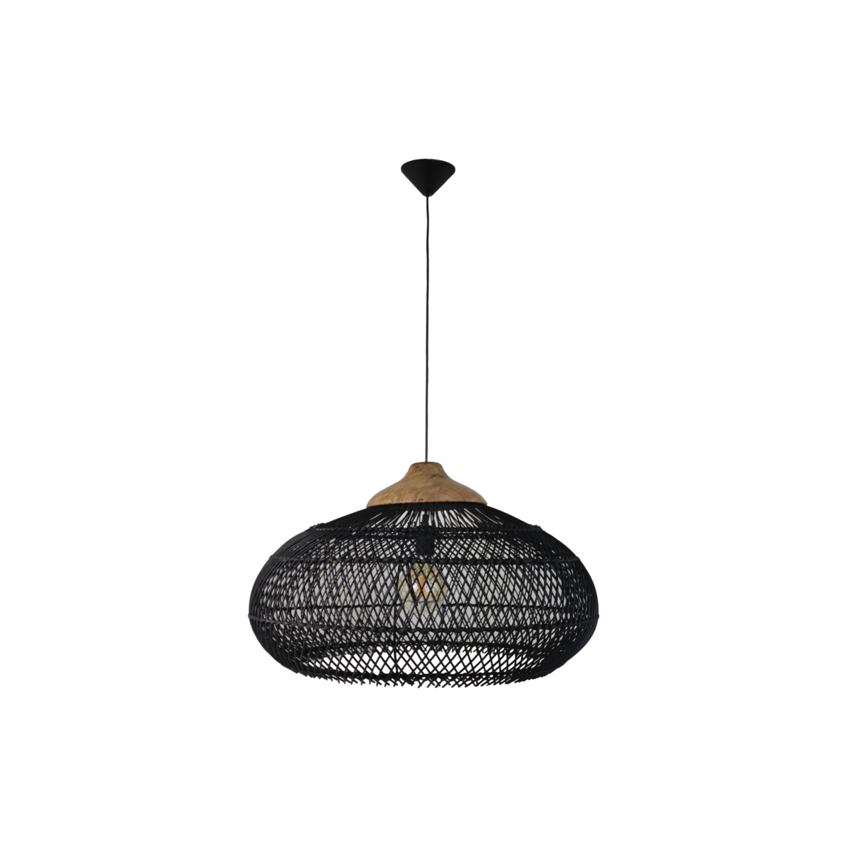 Hanglamp Rotan 65x65x40 Zwart/Natuurlijk Rotan/teak