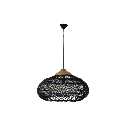 Hanglamp Rotan 65x65x40 Zwart/Natuurlijk Rotan/teak