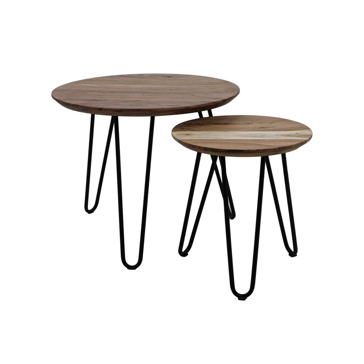 Swiss Edge Ronde Tafel set van 2 ø60 acaciahout/ijzer