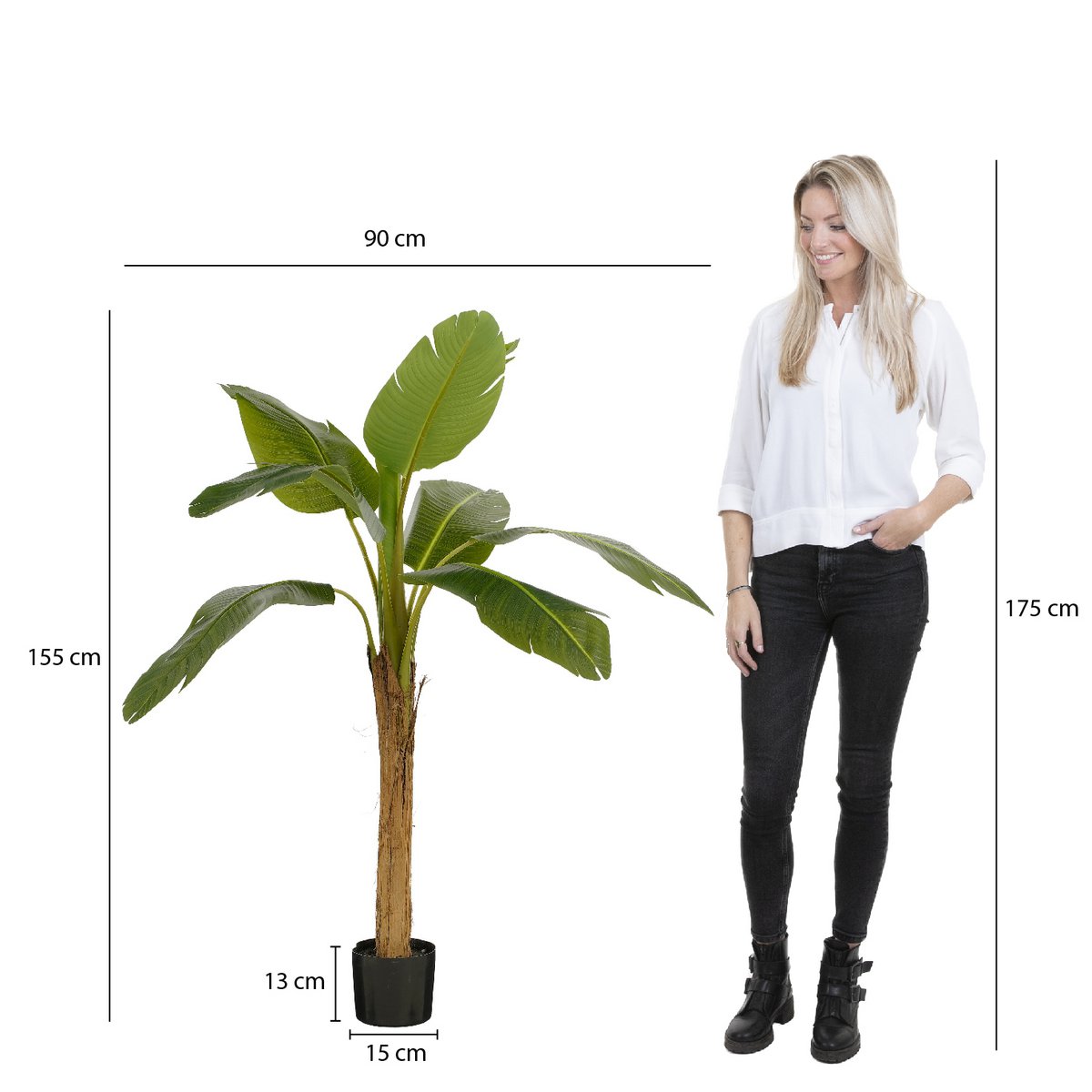 Kunstplant Bananenboom in Pot H155 x Ø90 cm Groen