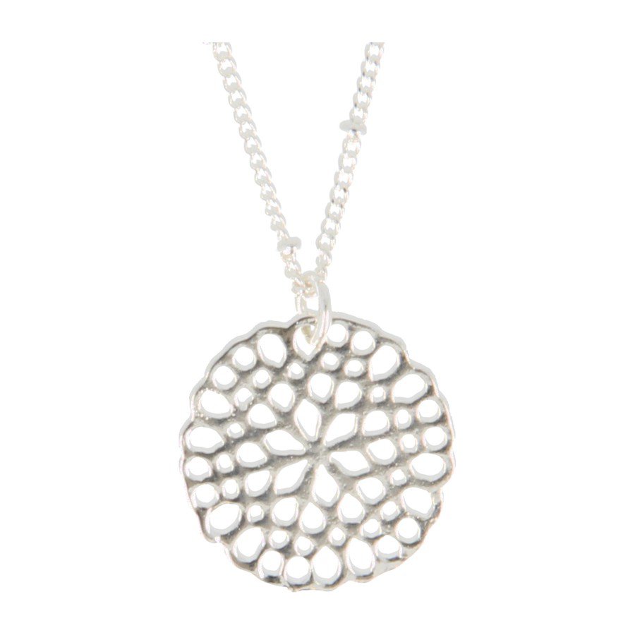 Bloemen Disc Ketting Zilver