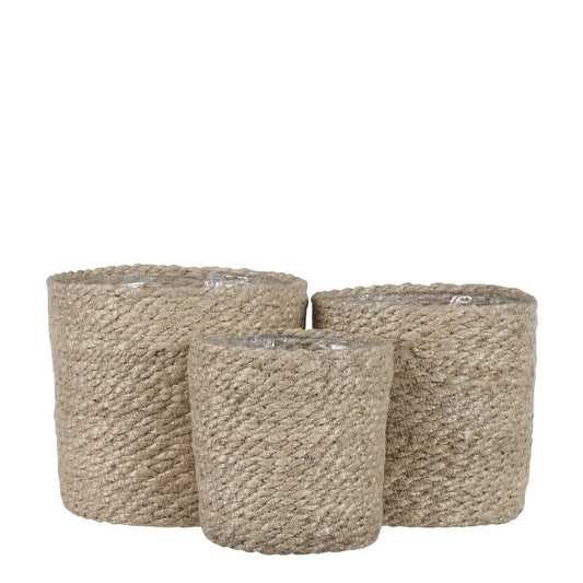 Atlantic Plantenmand Set van 3 H16 x Ø16 cm Jute Crème