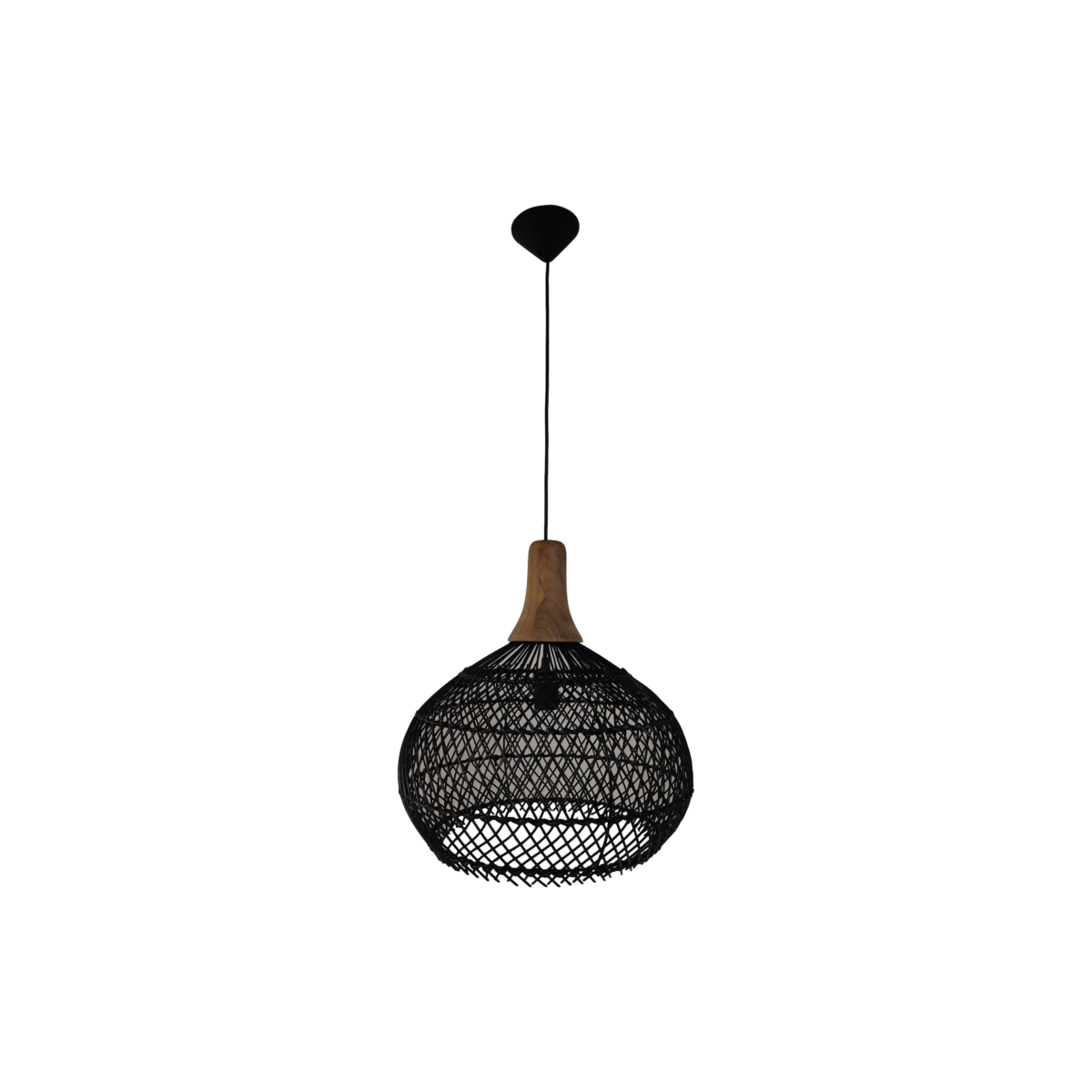 Hanglamp Rotan 43x43x46 Zwart/Natuurlijk Rotan/teak