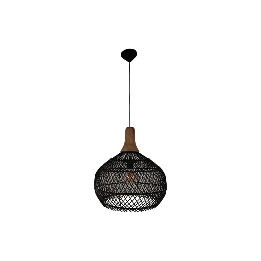 Hanglamp Rotan 43x43x46 Zwart/Natuurlijk Rotan/teak