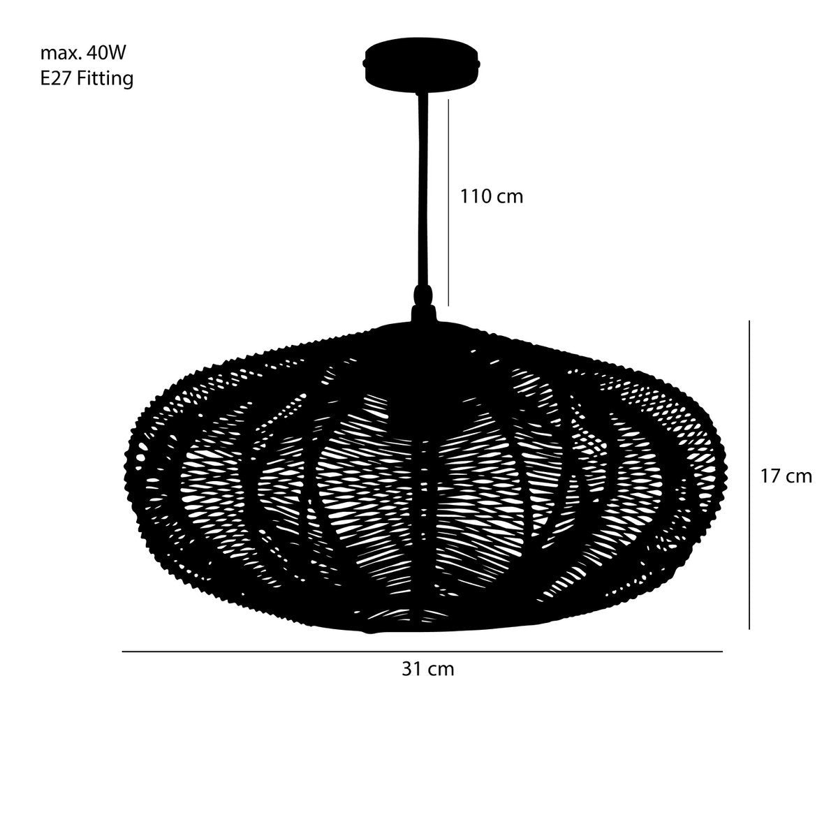 Kanti Hanglamp H17 x Ø31 cm Metaal Zwart