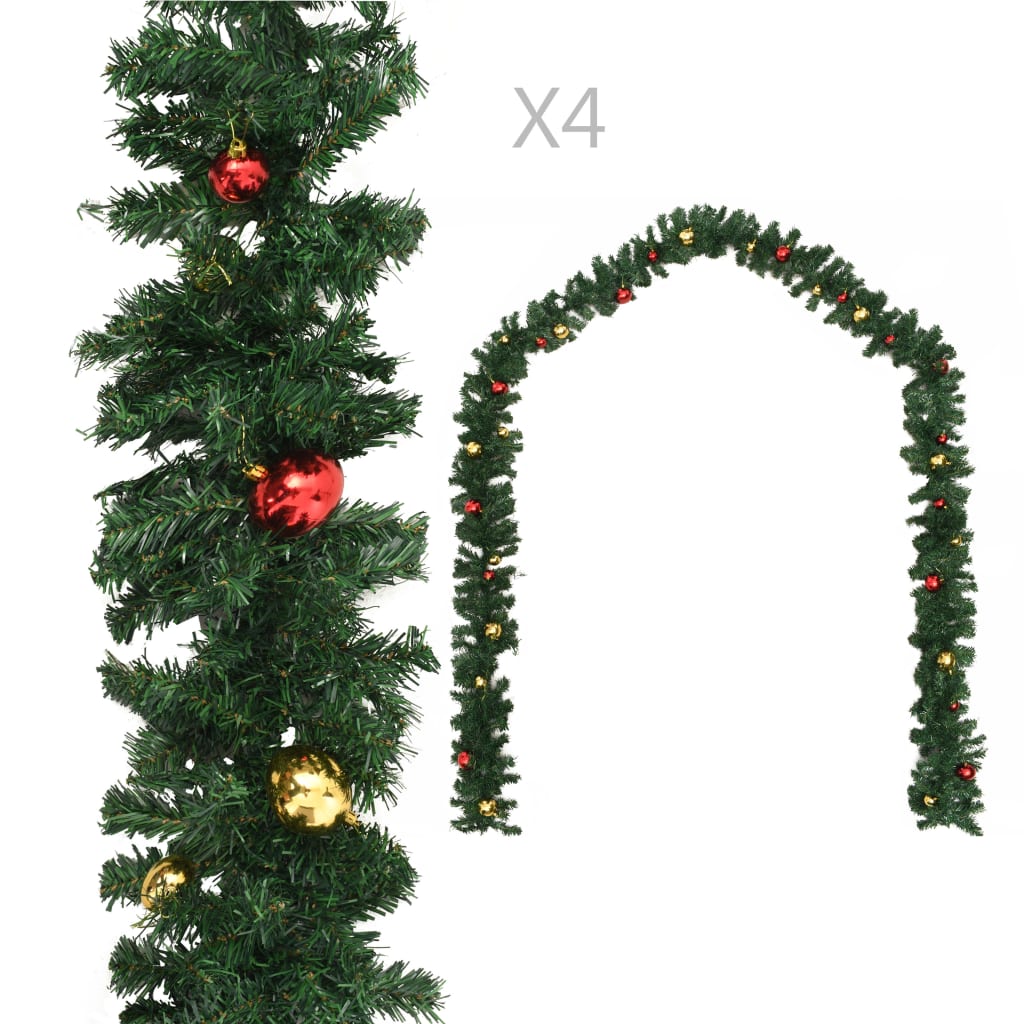 Kerstslingers 4 st met kerstballen 270 cm PVC groen