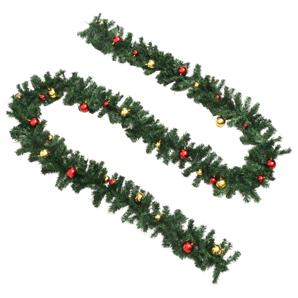 Kerstslingers 4 st met kerstballen 270 cm PVC groen