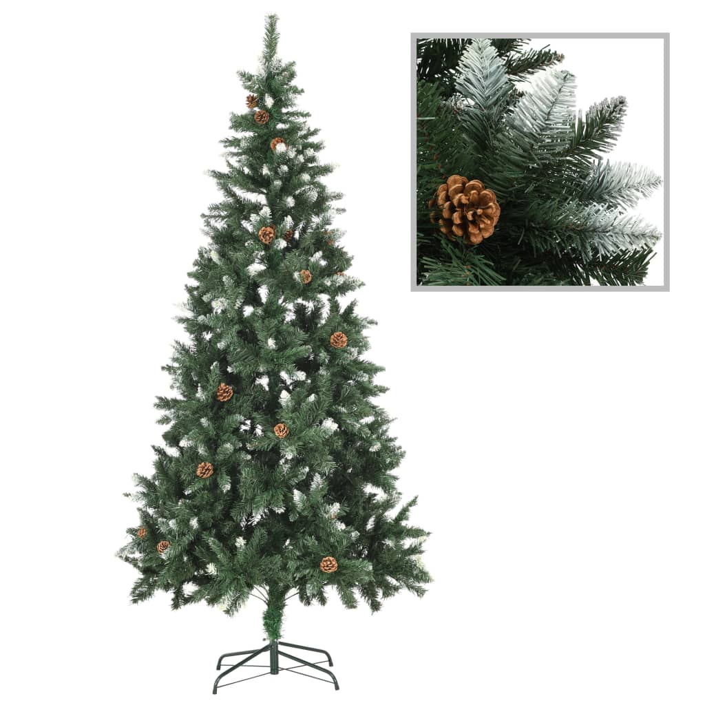 Kunstkerstboom met dennenappels en wit glitter 210 cm