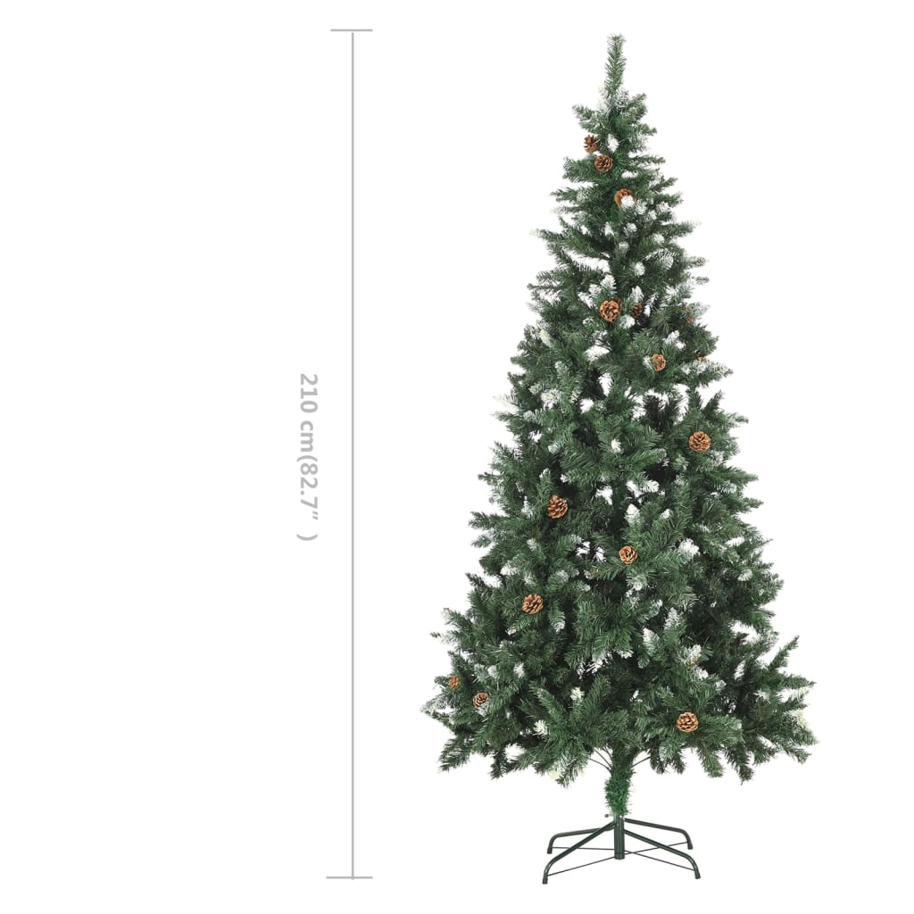 Kunstkerstboom met dennenappels en wit glitter 210 cm