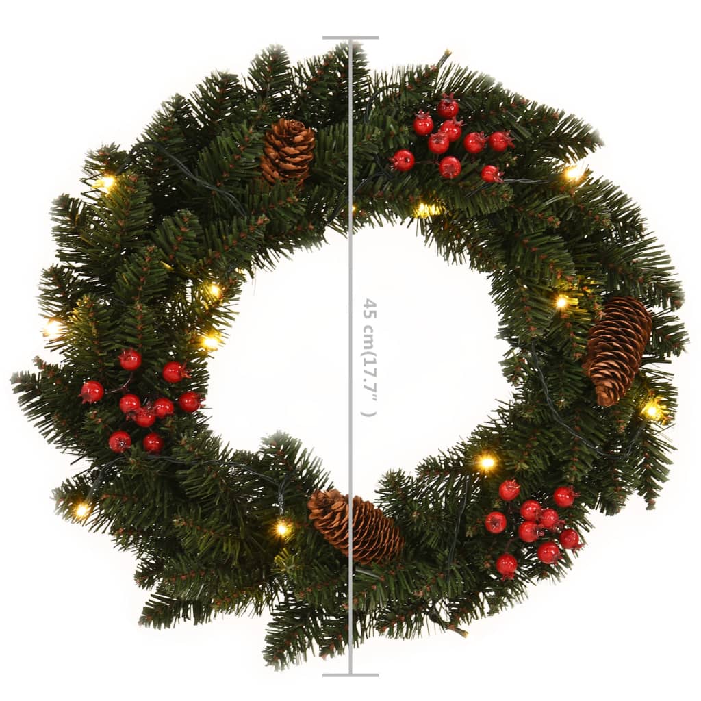 Kerstkransen 2 st met decoratie 45 cm groen