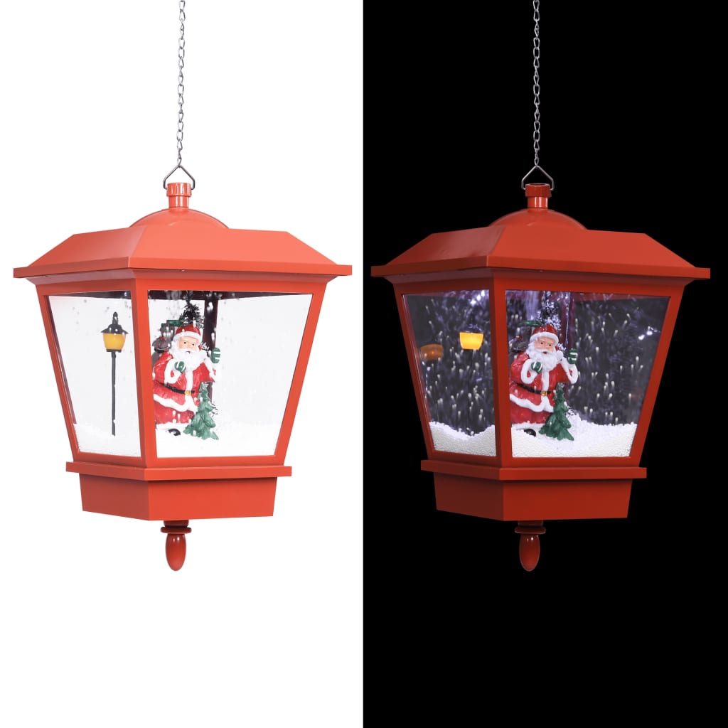 Kersthanglamp met LED-lamp en kerstman 27x27x45 cm rood