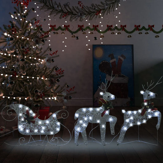 Kerstdecoratie rendieren en slee 60 LED's zilverkleurig