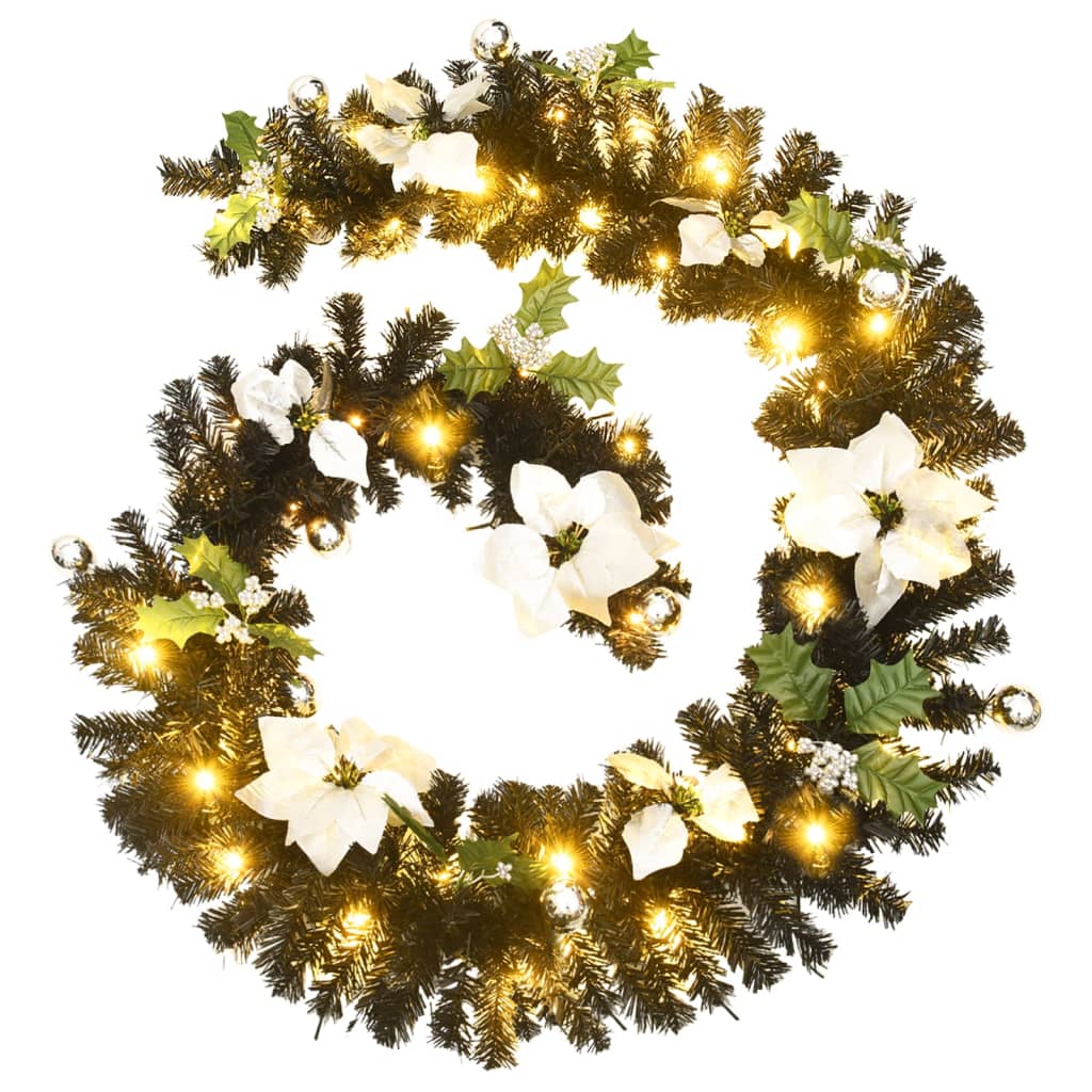 Kerstslinger met LED-lampjes 2,7 m PVC zwart