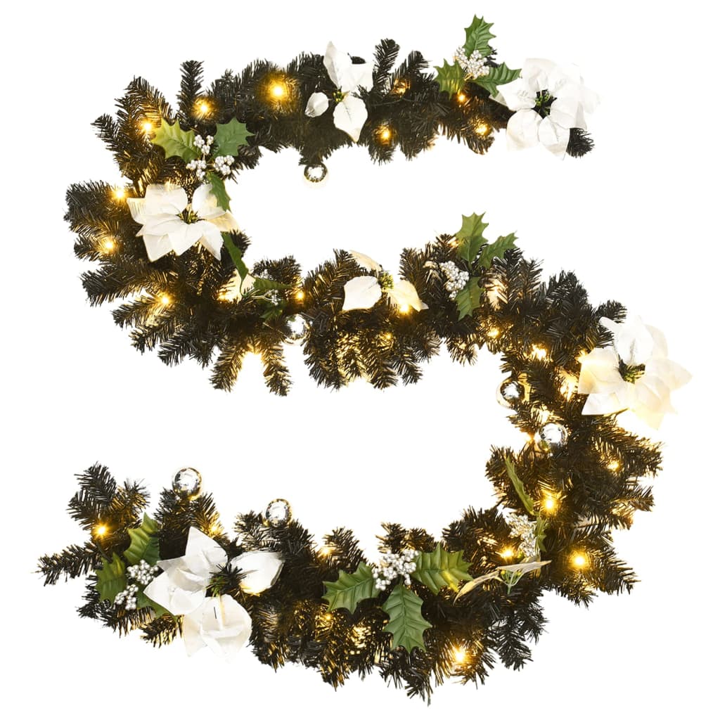 Kerstslinger met LED-lampjes 2,7 m PVC zwart