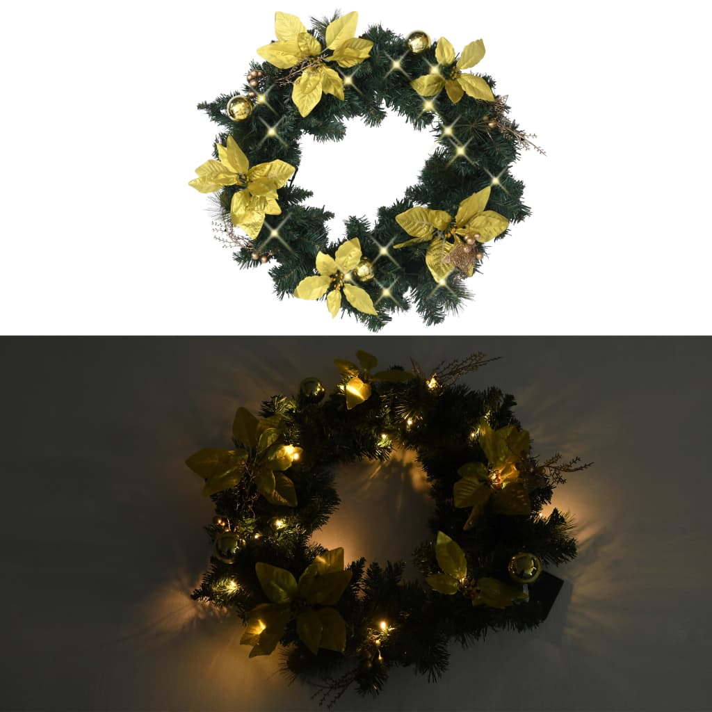 Kerstkrans met LED lampjes 60 cm PVC groen