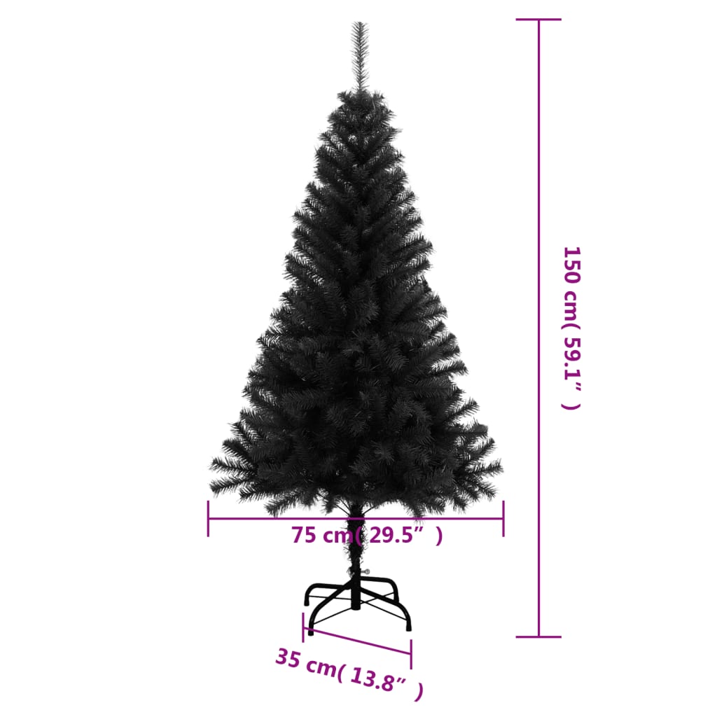 Kunstkerstboom met standaard 150 cm PVC zwart