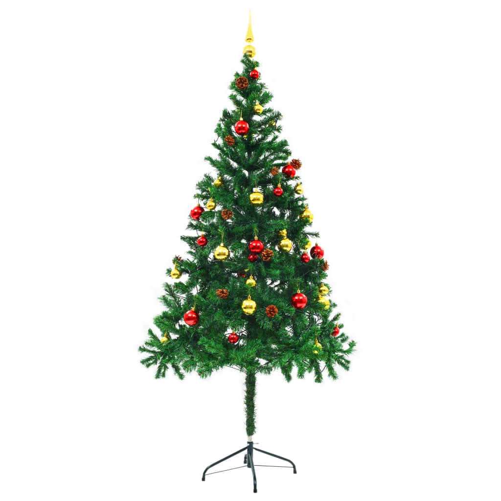 Kunstkerstboom met verlichting en kerstballen 180 cm groen