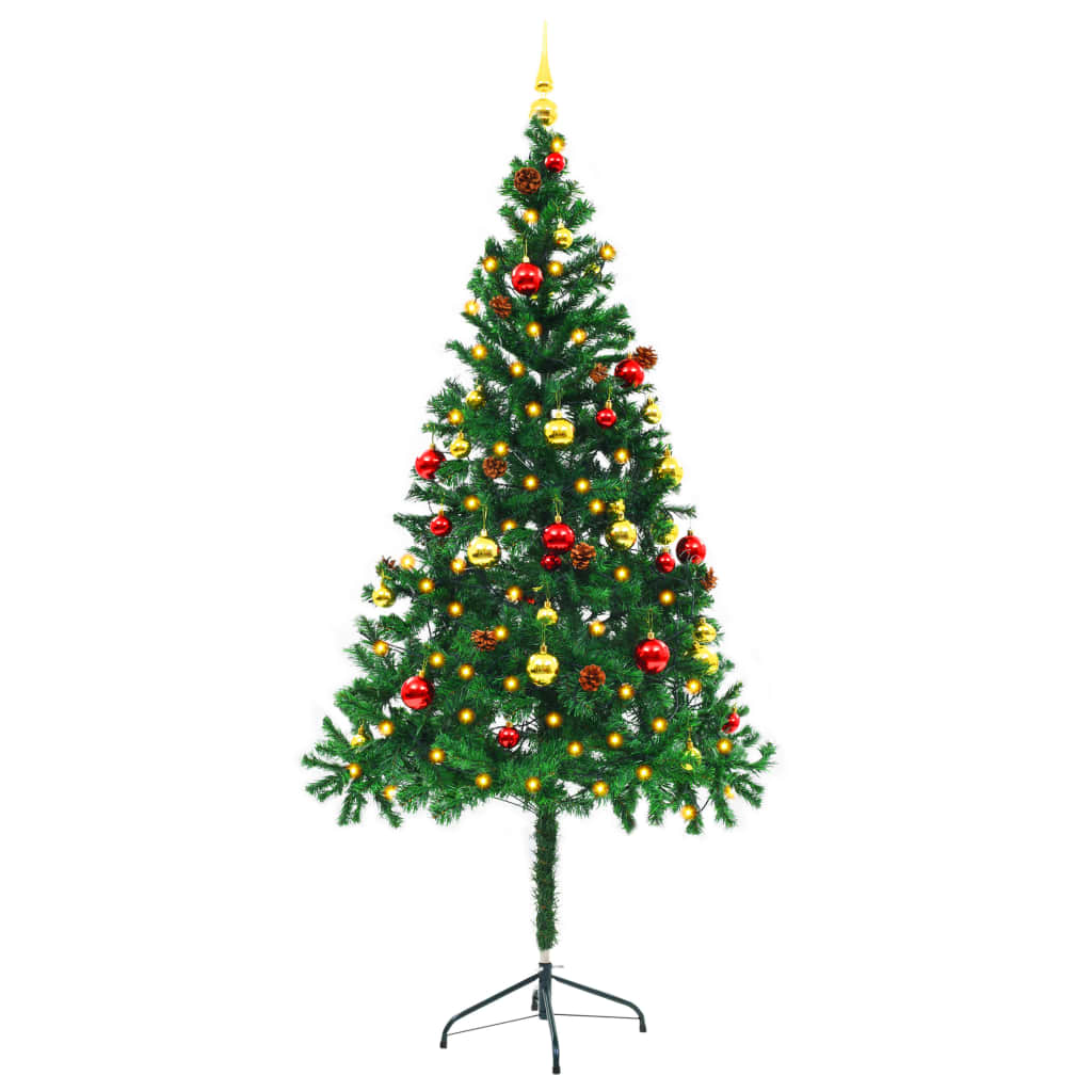 Kunstkerstboom met verlichting en kerstballen 180 cm groen