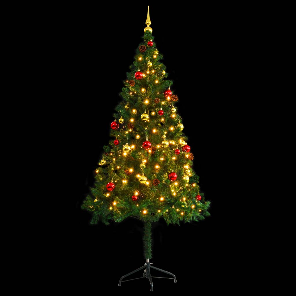 Kunstkerstboom met verlichting en kerstballen 180 cm groen