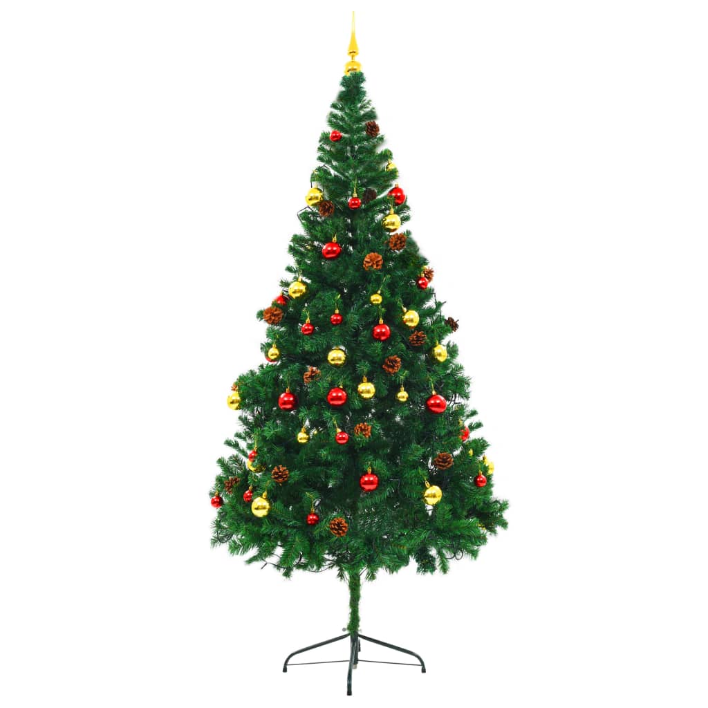 Kunstkerstboom met verlichting en kerstballen 210 cm groen