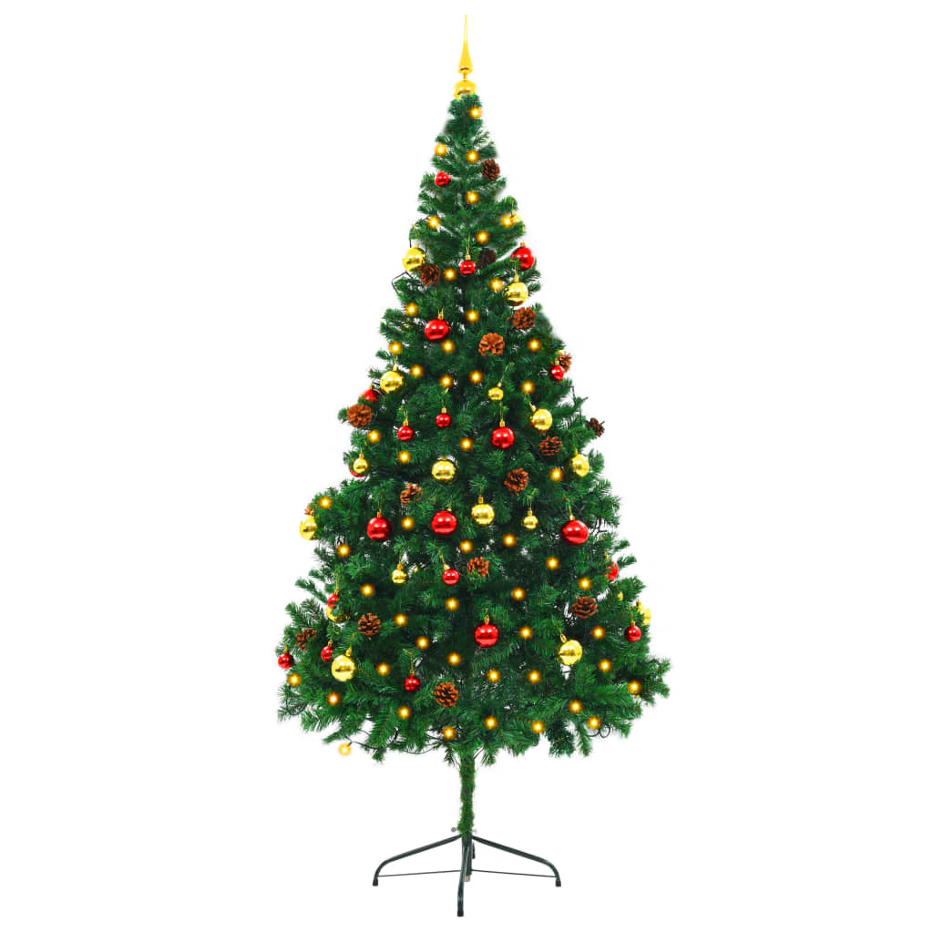 Kunstkerstboom met verlichting en kerstballen 210 cm groen