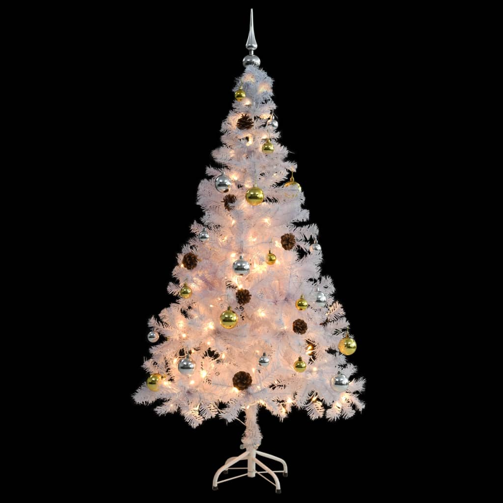 Kunstkerstboom met verlichting en kerstballen 150 cm wit