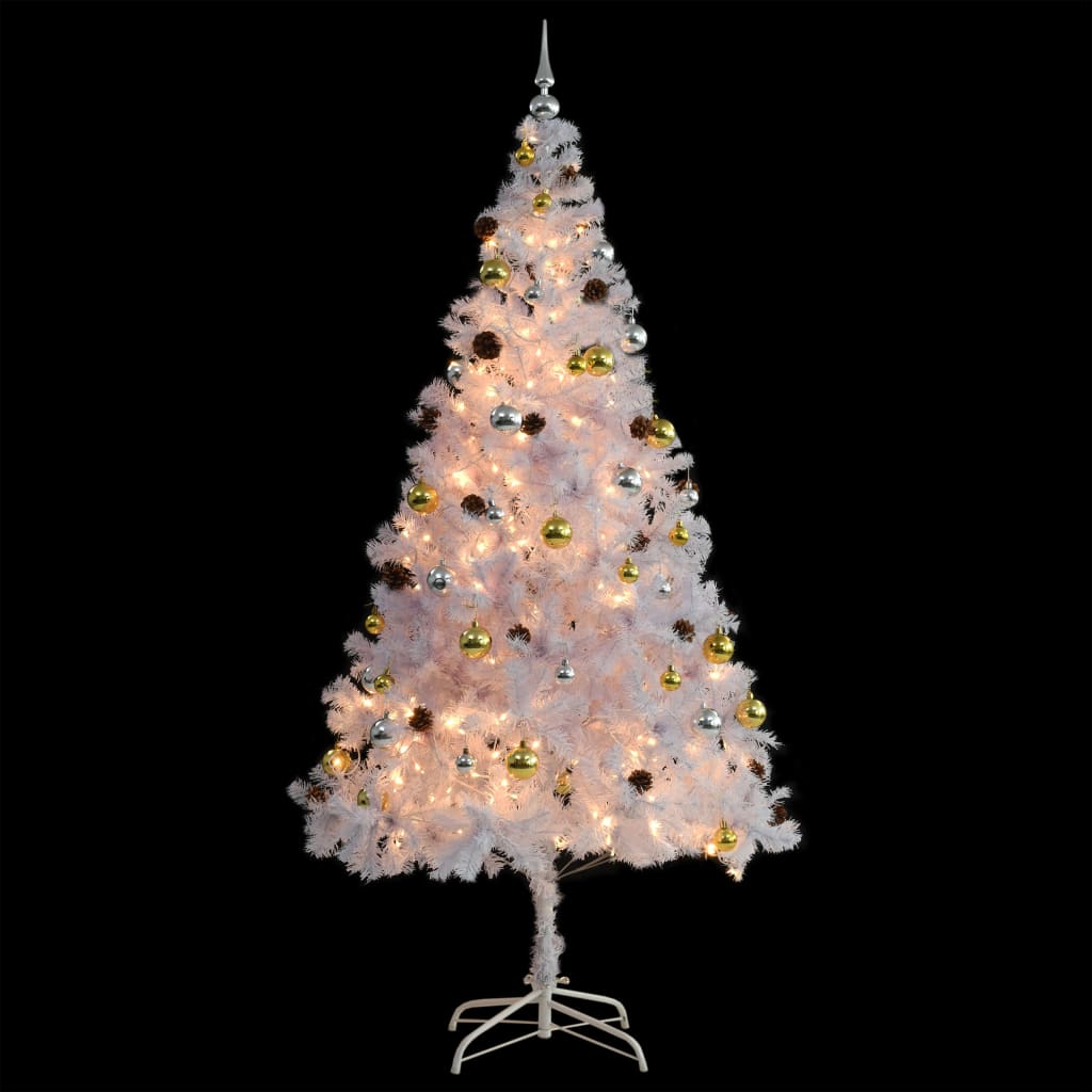 Kunstkerstboom met verlichting en kerstballen 210 cm wit