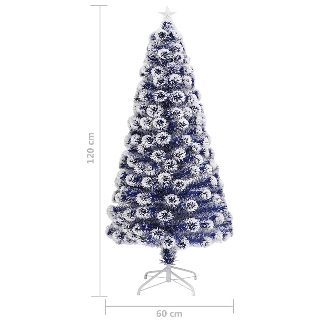 Kunstkerstboom met verlichting 120 cm glasvezel wit en blauw