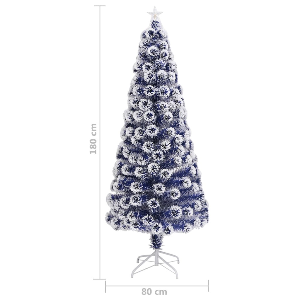 Kunstkerstboom met verlichting 180 cm glasvezel wit en blauw