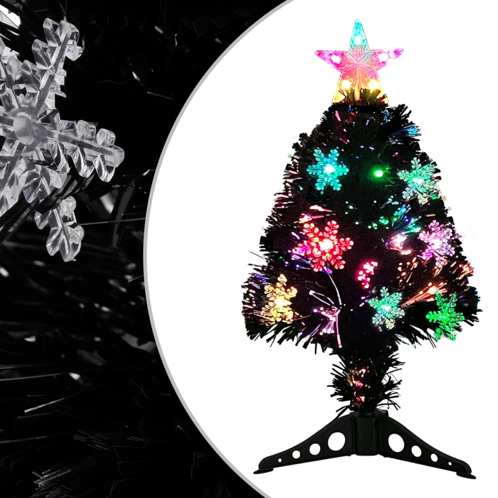 Kerstboom met LED-sneeuwvlokken 64 cm glasvezel zwart