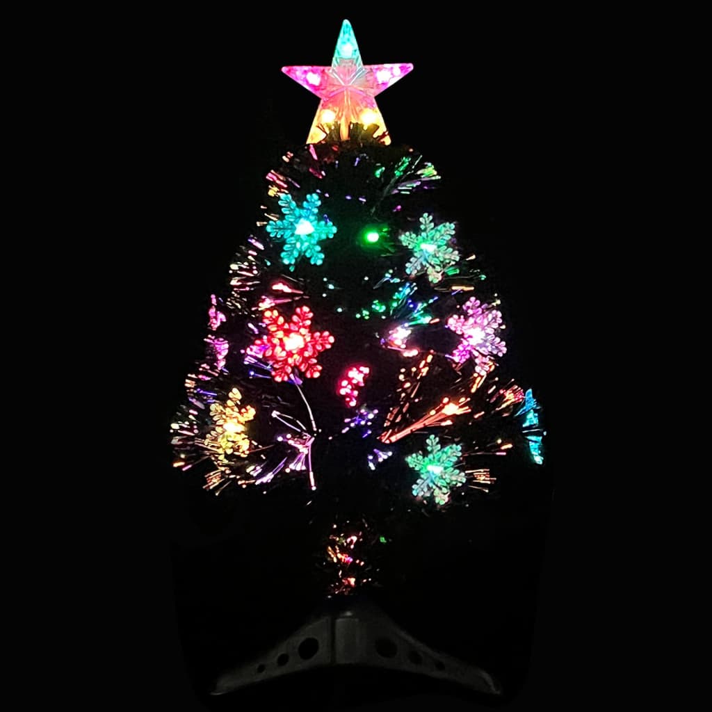 Kerstboom met LED-sneeuwvlokken 64 cm glasvezel zwart