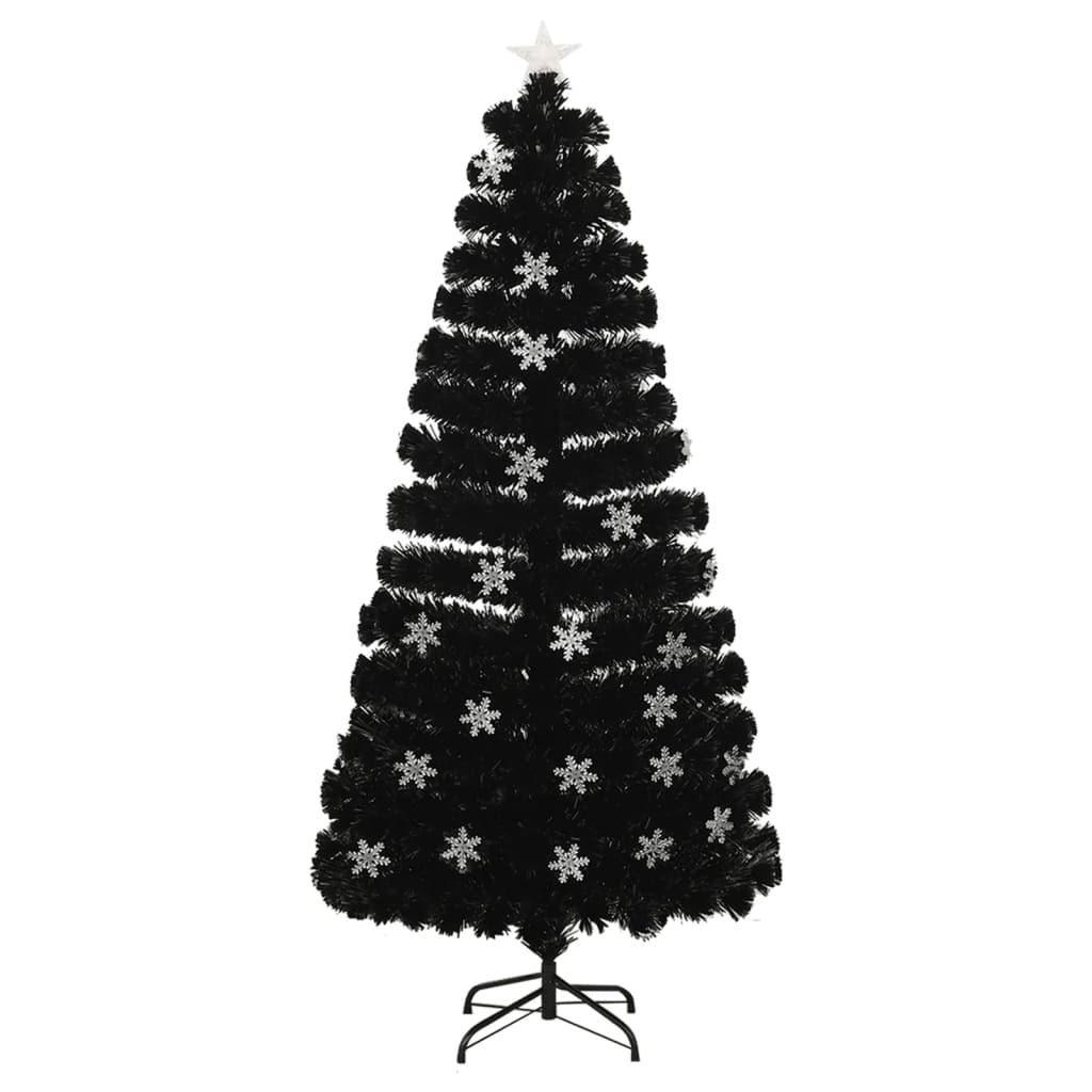 Kerstboom met LED-sneeuwvlokken 150 cm glasvezel zwart