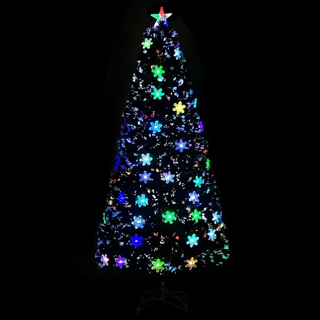 Kerstboom met LED-sneeuwvlokken 150 cm glasvezel zwart