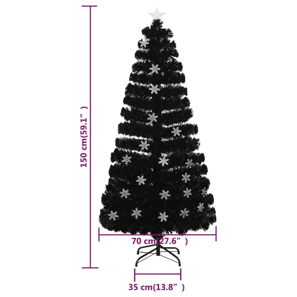 Kerstboom met LED-sneeuwvlokken 150 cm glasvezel zwart