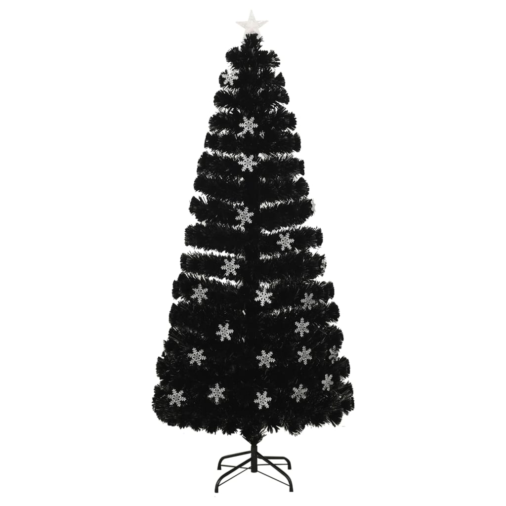 Kerstboom met LED-sneeuwvlokken 180 cm glasvezel zwart