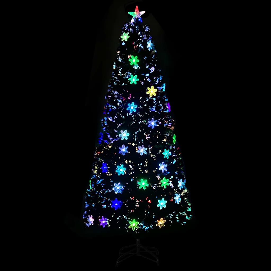 Kerstboom met LED-sneeuwvlokken 180 cm glasvezel zwart