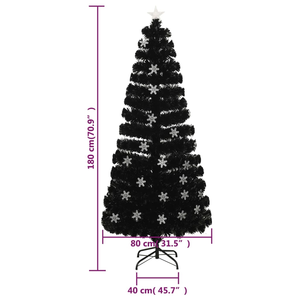 Kerstboom met LED-sneeuwvlokken 180 cm glasvezel zwart