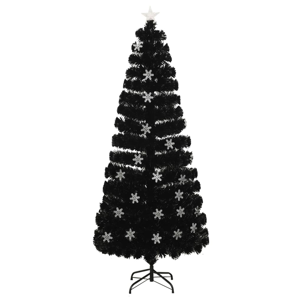 Kerstboom met LED-sneeuwvlokken 210 cm glasvezel zwart