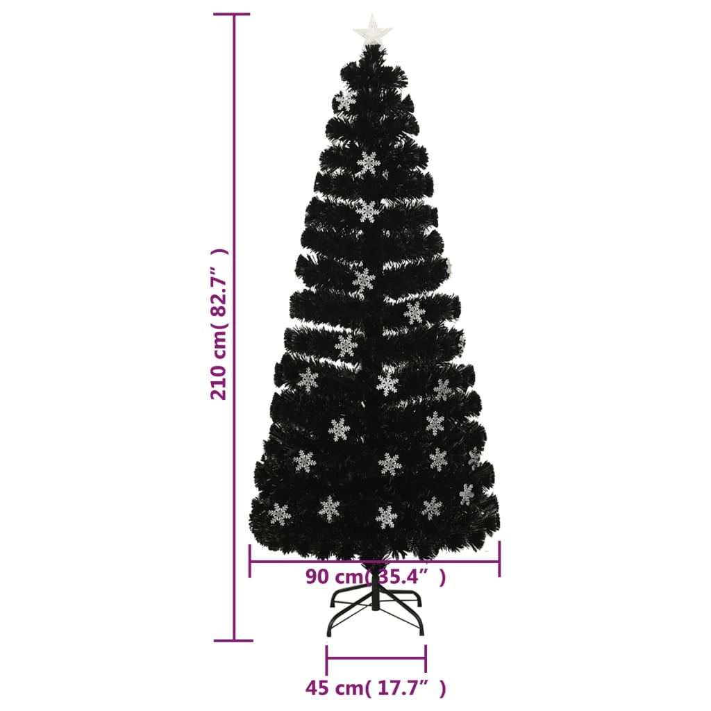 Kerstboom met LED-sneeuwvlokken 210 cm glasvezel zwart