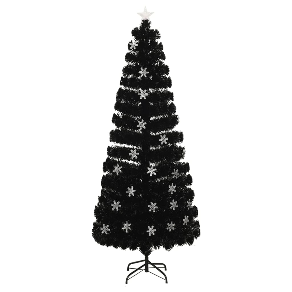 Kerstboom met LED-sneeuwvlokken 240 cm glasvezel zwart