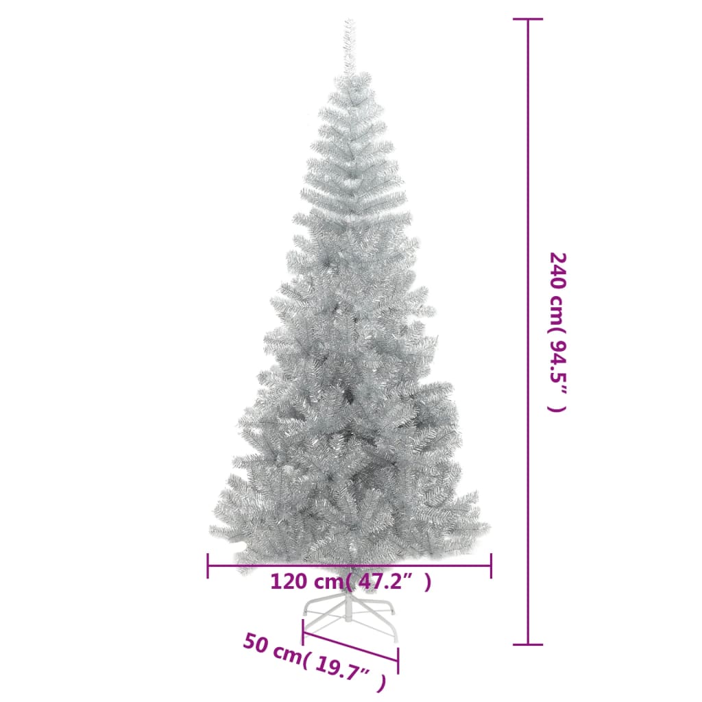 Kunstkerstboom met standaard 240 cm PET zilverkleurig