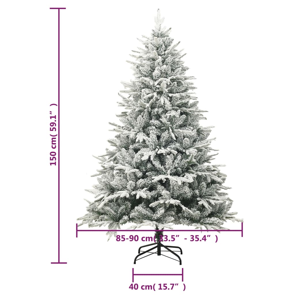 Kunstkerstboom met sneeuwvlokken 150 cm PVC en PE groen